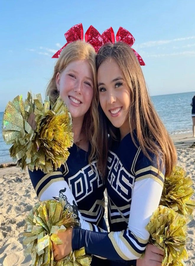 CN 7" Glitter Cheer Hair Bows for Cheerleader Hot Pink Large Ponytail Holder Elastic Band Handmade for Cheerleading Teen Women Girls College Sports 1pcs - Image 5